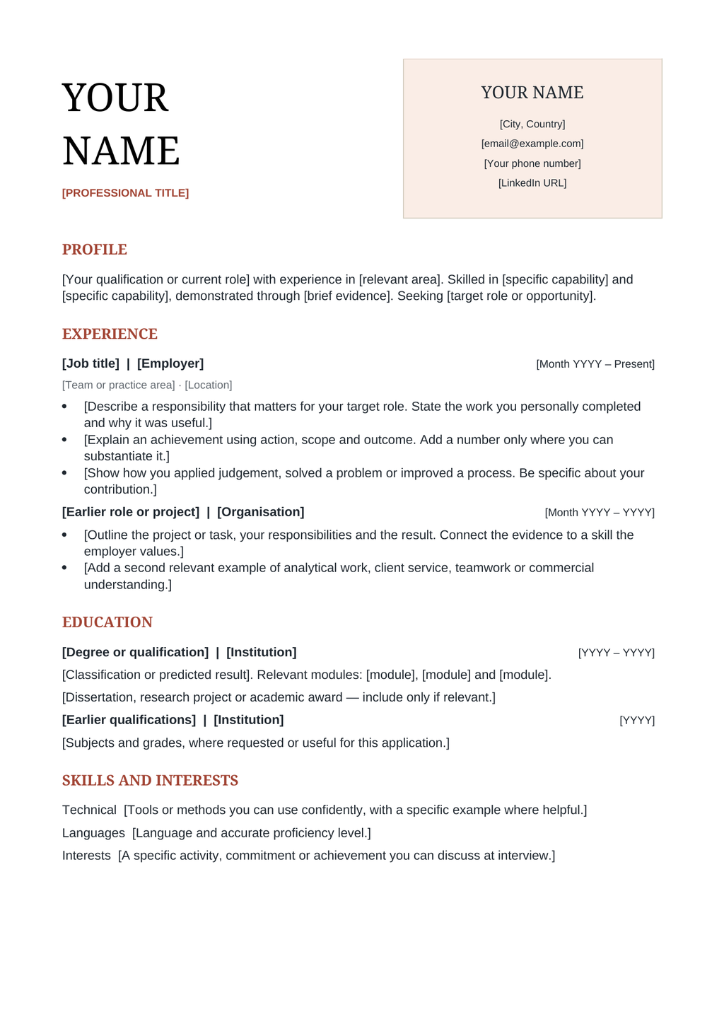 Actual full-page preview of the editable Calling Card Editorial Word CV. The contact card is static.