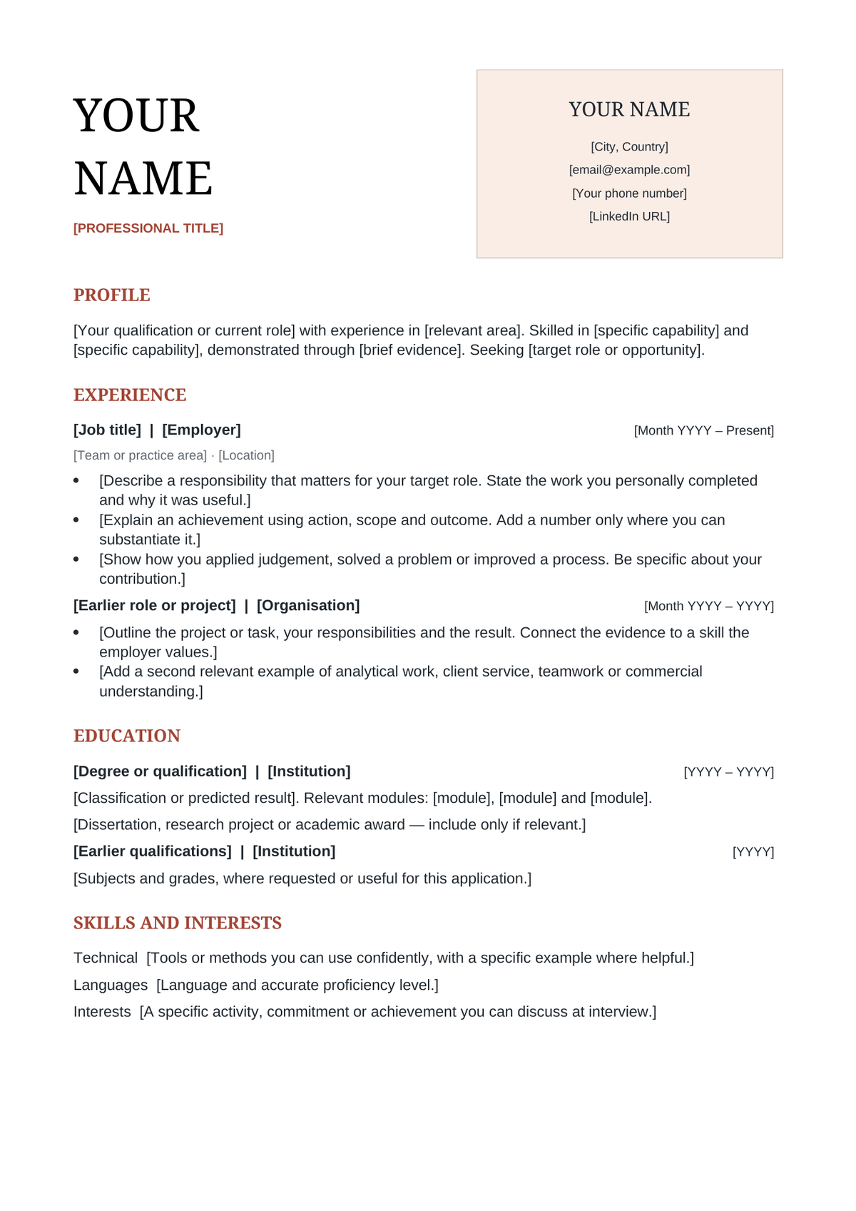 Actual full-page preview of the editable Calling Card Editorial Word CV. The contact card is static.