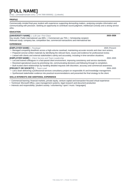 The Analyst professional CV template preview by Page to Offer
