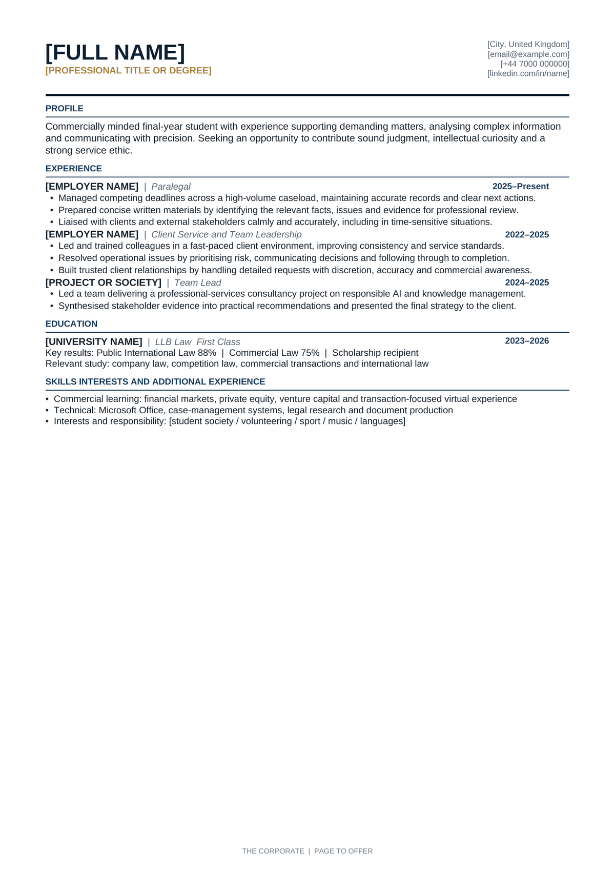 The Corporate professional CV template preview by Page to Offer