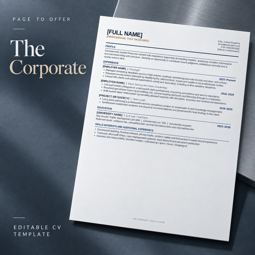 The Corporate editable CV template — Page to Offer product mockup