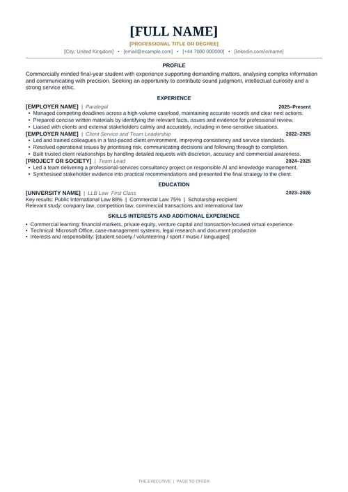 The Executive professional CV template preview by Page to Offer