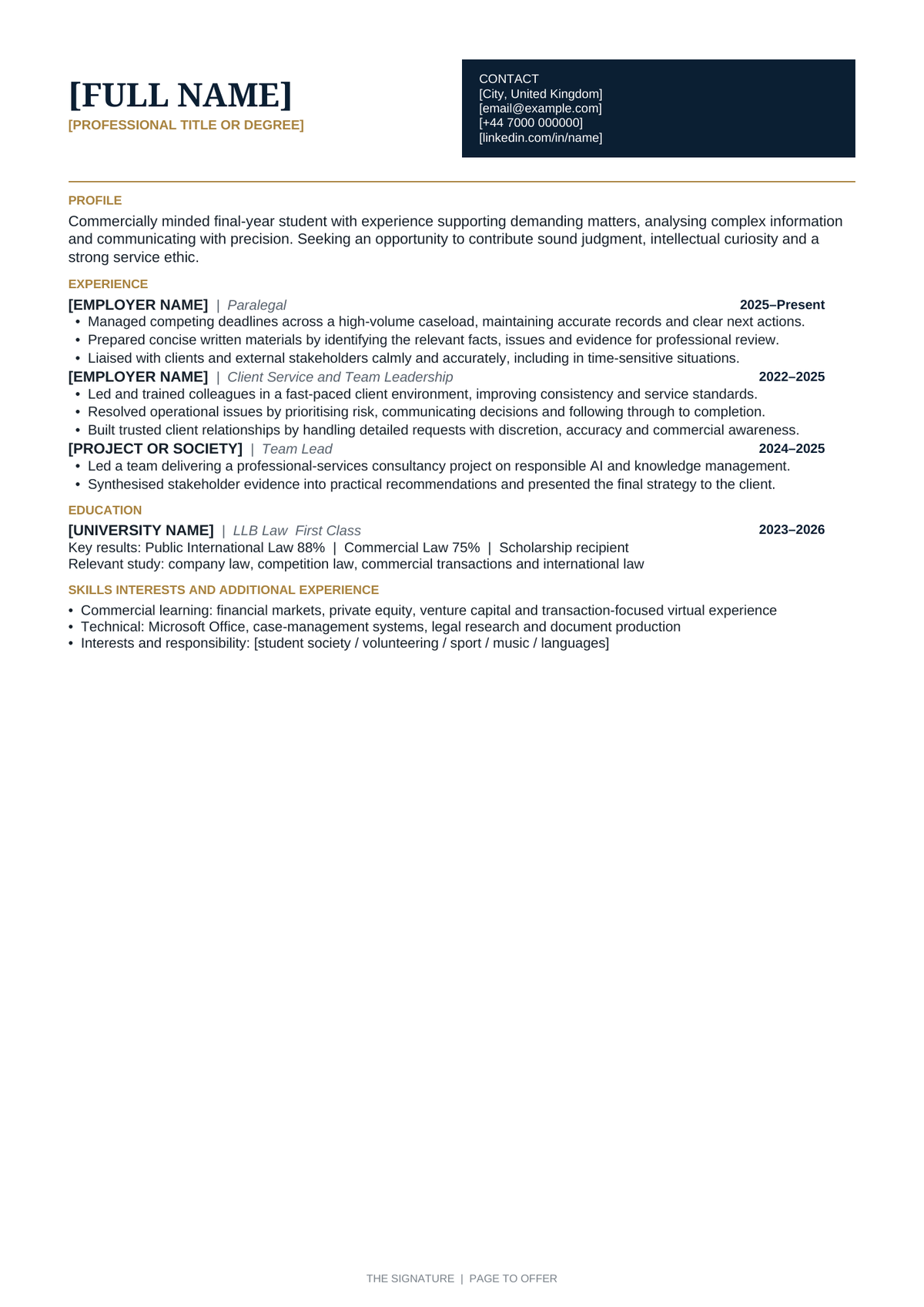 The Signature professional CV template preview by Page to Offer